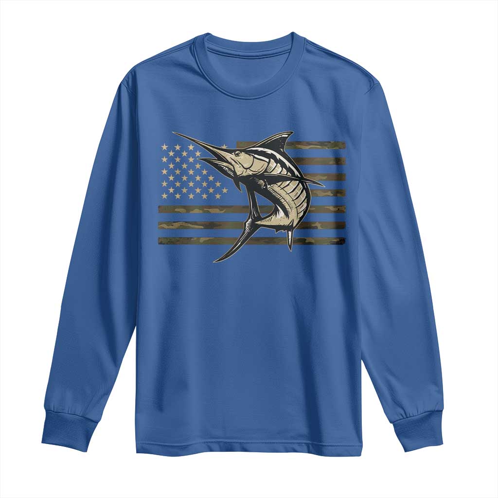 Fishing Camouflage US Flag Long Sleeve Shirt Swordfish Fish Fisherman Camo - Wonder Print Shop
