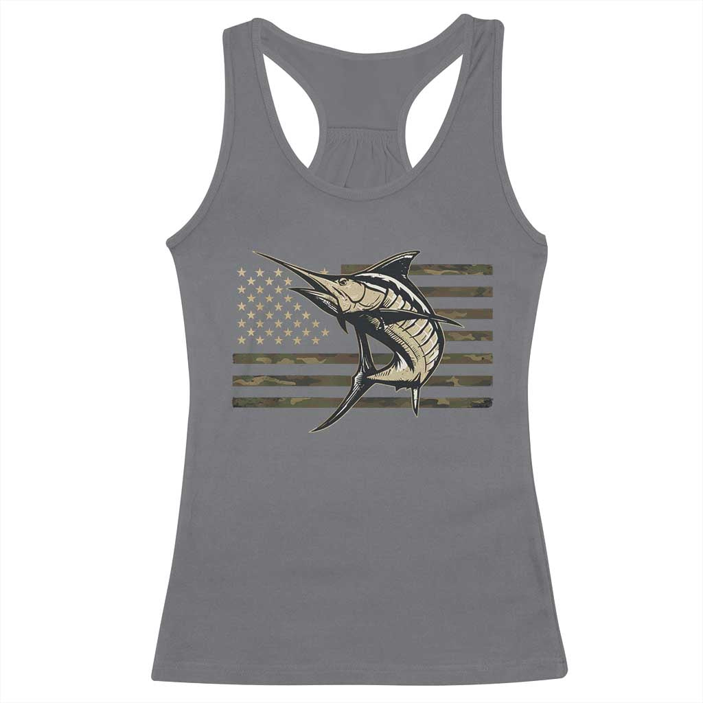 Fishing Camouflage US Flag Racerback Tank Top Swordfish Fish Fisherman Camo - Wonder Print Shop