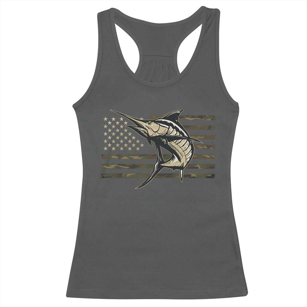 Fishing Camouflage US Flag Racerback Tank Top Swordfish Fish Fisherman Camo - Wonder Print Shop