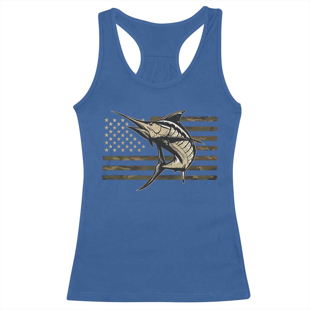 Fishing Camouflage US Flag Racerback Tank Top Swordfish Fish Fisherman Camo - Wonder Print Shop