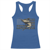 Fishing Camouflage US Flag Racerback Tank Top Swordfish Fish Fisherman Camo - Wonder Print Shop