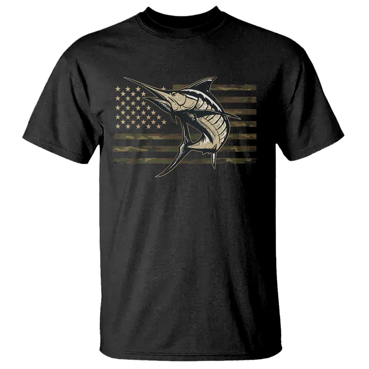 Fishing Camouflage US Flag T Shirt Swordfish Fish Fisherman Camo - Wonder Print Shop