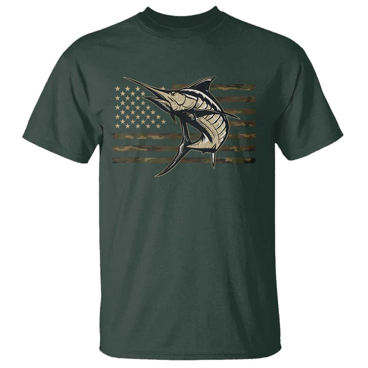 Fishing Camouflage US Flag T Shirt Swordfish Fish Fisherman Camo - Wonder Print Shop
