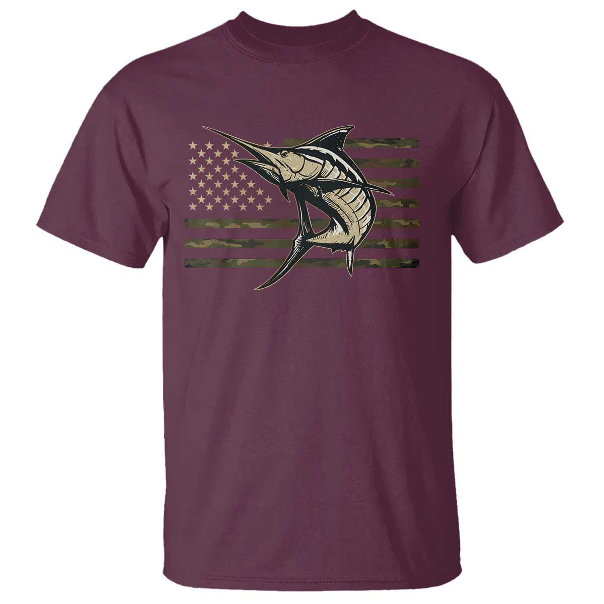 Fishing Camouflage US Flag T Shirt Swordfish Fish Fisherman Camo - Wonder Print Shop
