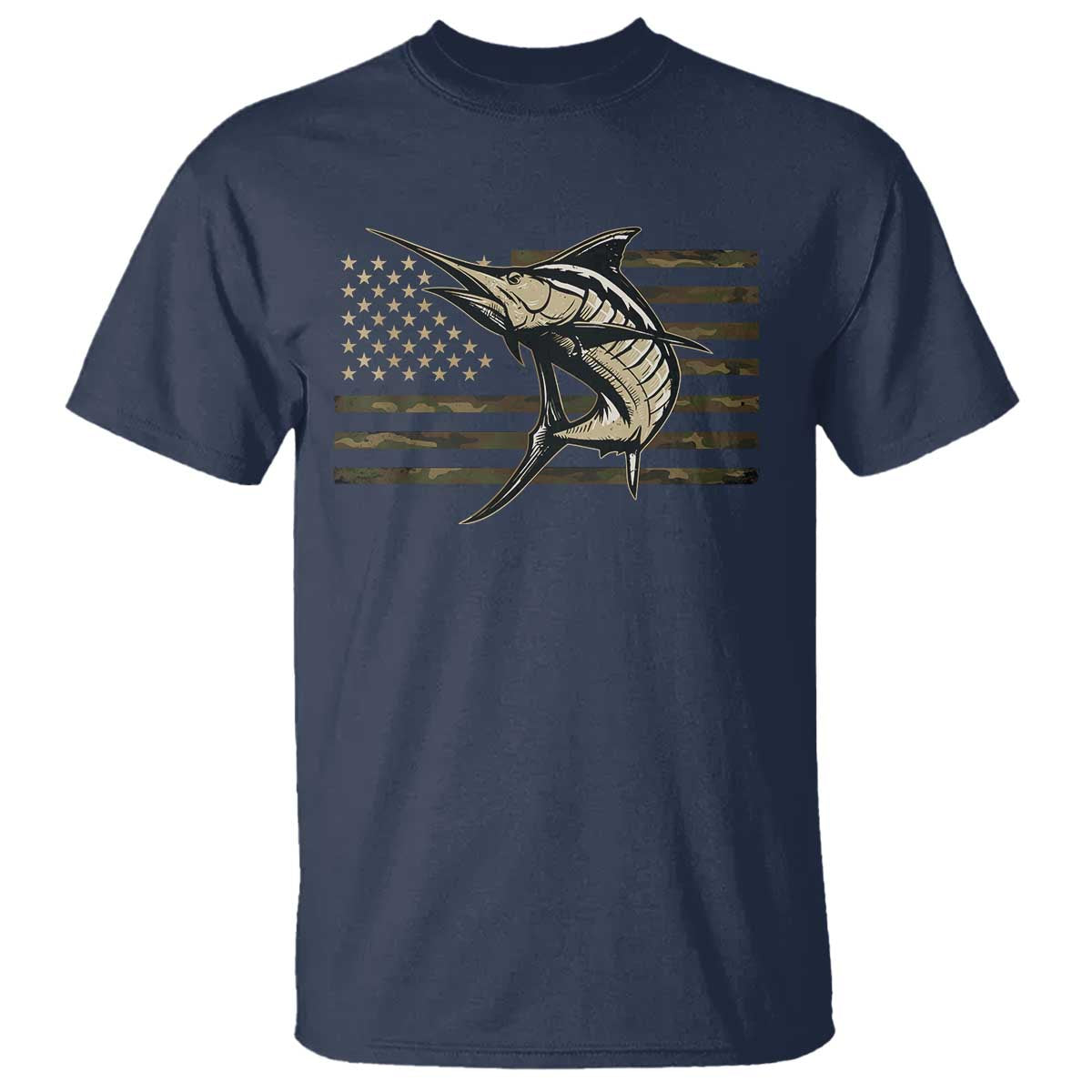 Fishing Camouflage US Flag T Shirt Swordfish Fish Fisherman Camo - Wonder Print Shop