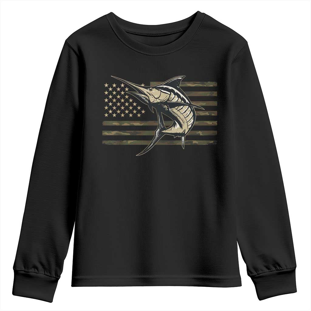 Fishing Camouflage US Flag Youth Sweatshirt Swordfish Fish Fisherman Camo - Wonder Print Shop