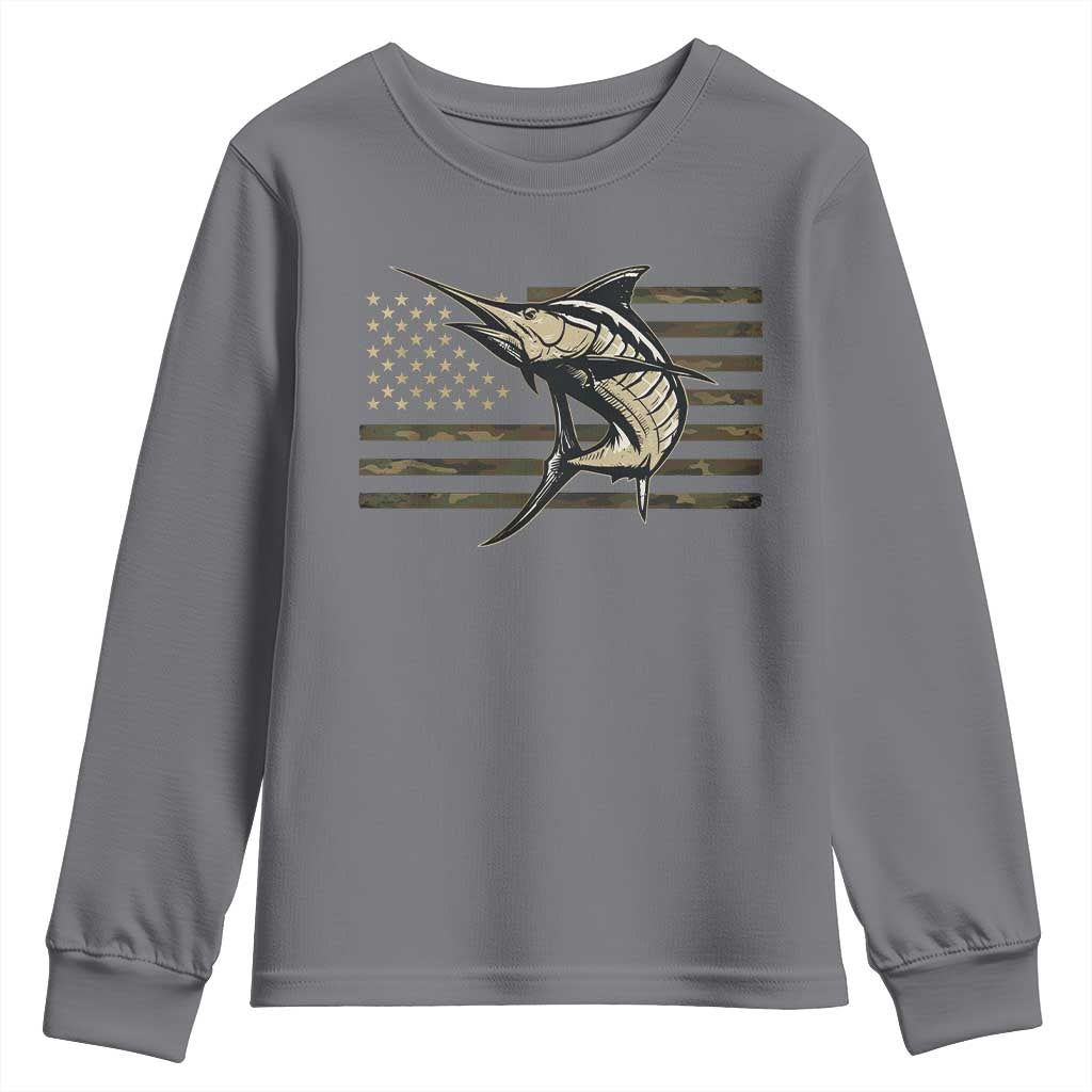 Fishing Camouflage US Flag Youth Sweatshirt Swordfish Fish Fisherman Camo - Wonder Print Shop