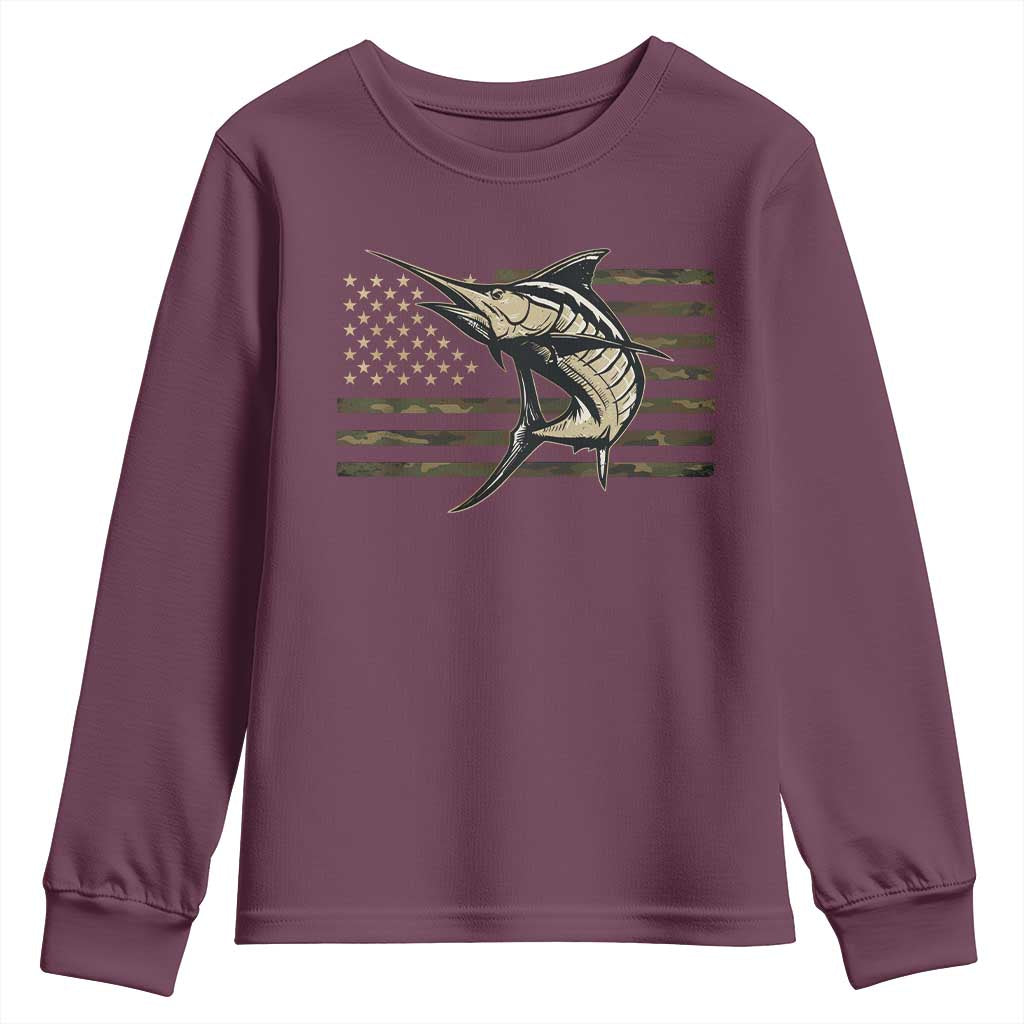 Fishing Camouflage US Flag Youth Sweatshirt Swordfish Fish Fisherman Camo - Wonder Print Shop