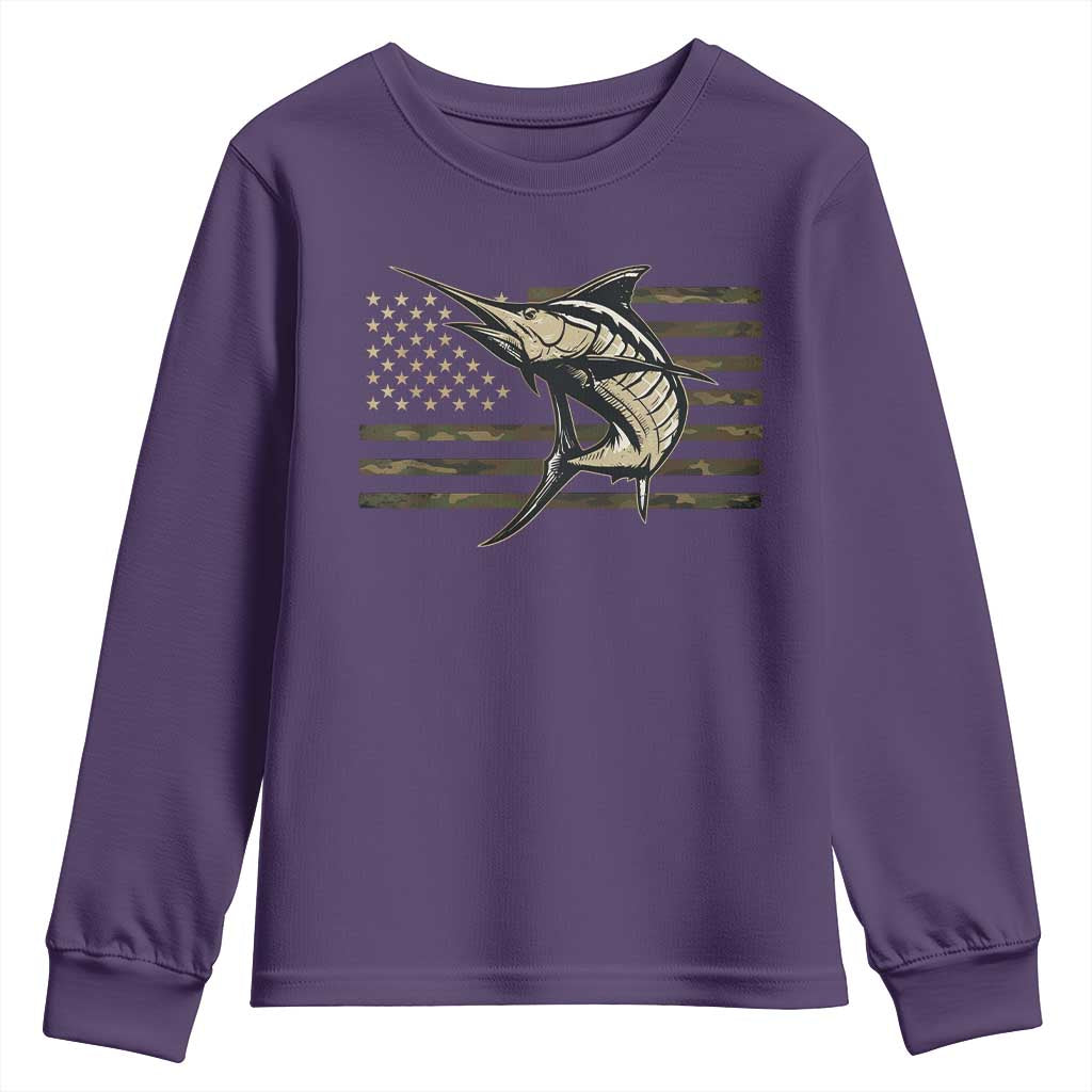 Fishing Camouflage US Flag Youth Sweatshirt Swordfish Fish Fisherman Camo - Wonder Print Shop
