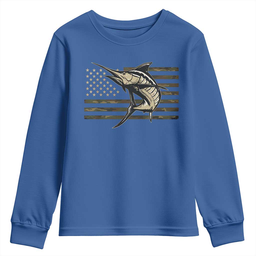 Fishing Camouflage US Flag Youth Sweatshirt Swordfish Fish Fisherman Camo - Wonder Print Shop