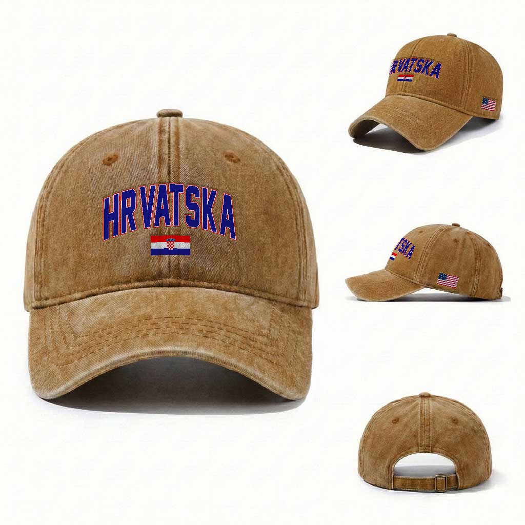 Hrvatska Flag Washed Cotton Baseball Cap Croatia Vintage Zagreb Croatian Jersey Retro