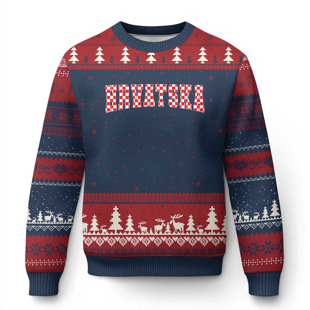 Vintage Hrvatska Ugly Christmas Sweater Retro Varsity Croatia Zagreb Croatian Flag