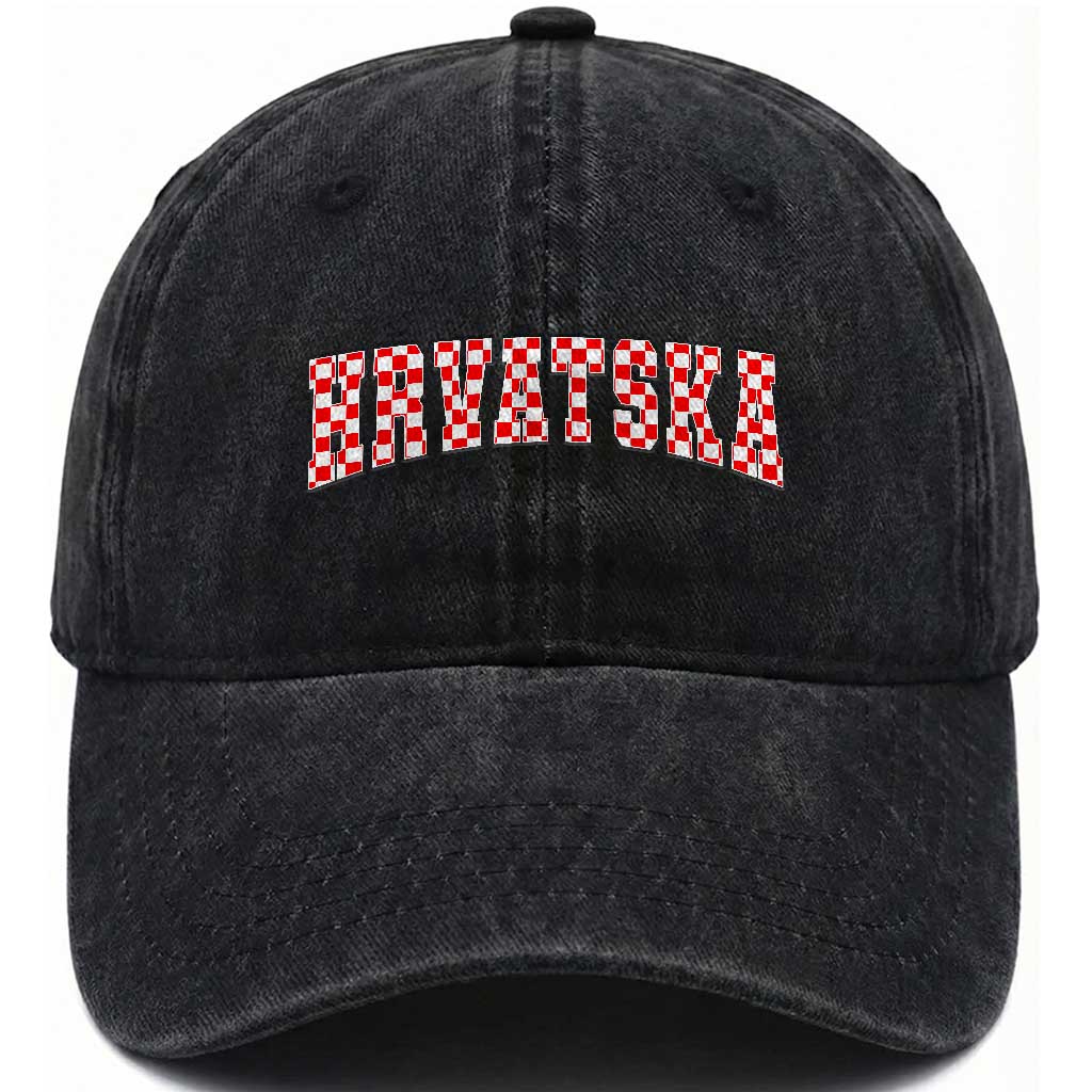 Vintage Hrvatska Washed Cotton Baseball Cap Retro Varsity Croatia Zagreb Croatian Flag