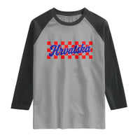Hrvatska Raglan Shirt Checkered Retro Croatia Zagreb Croatian