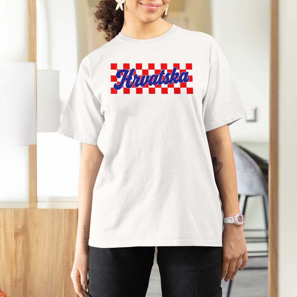 Hrvatska T Shirt For Women Checkered Retro Croatia Zagreb Croatian