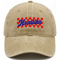 Hrvatska Washed Cotton Baseball Cap Checkered Retro Croatia Zagreb Croatian