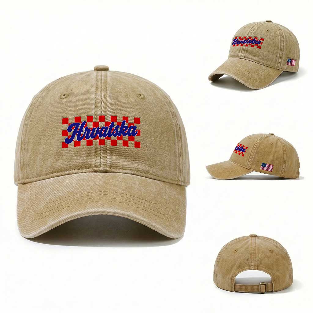 Hrvatska Washed Cotton Baseball Cap Checkered Retro Croatia Zagreb Croatian
