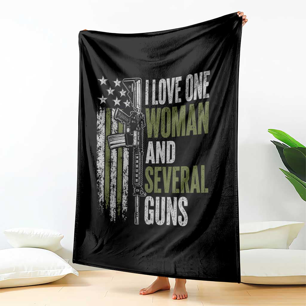 I Love One Woman And Several Guns Throw Blanket Vintage American Flag Funny Husband Gun Lover