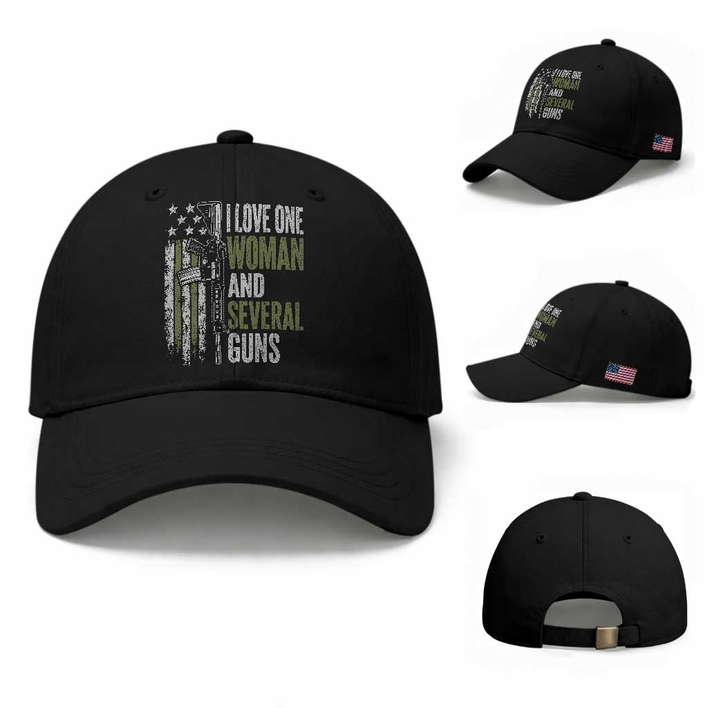 I Love One Woman And Several Guns Baseball Cap Vintage American Flag Funny Husband Gun Lover