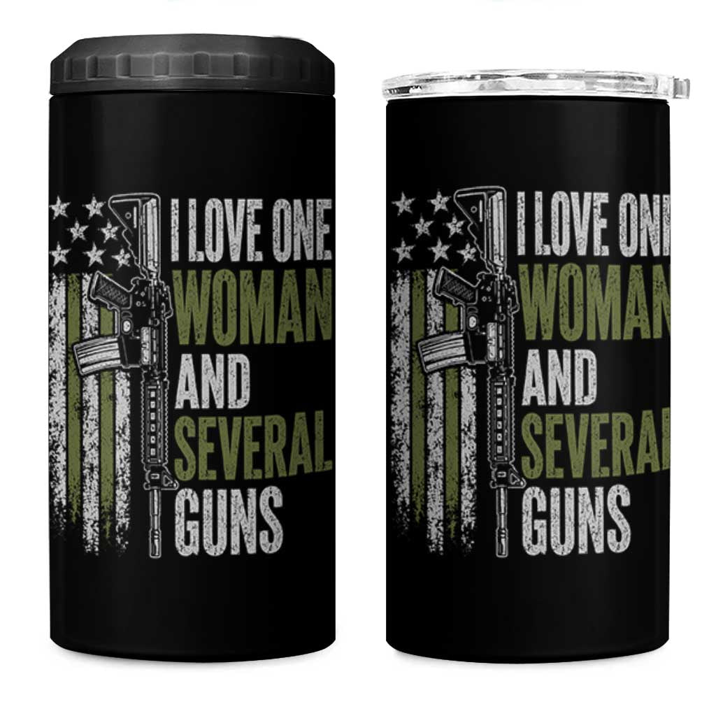 I Love One Woman And Several Guns 4 in 1 Can Cooler Tumbler Vintage American Flag Funny Husband Gun Lover