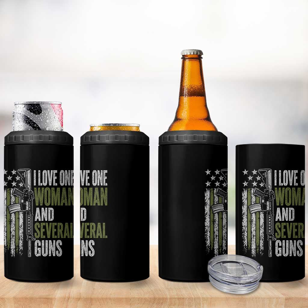 I Love One Woman And Several Guns 4 in 1 Can Cooler Tumbler Vintage American Flag Funny Husband Gun Lover