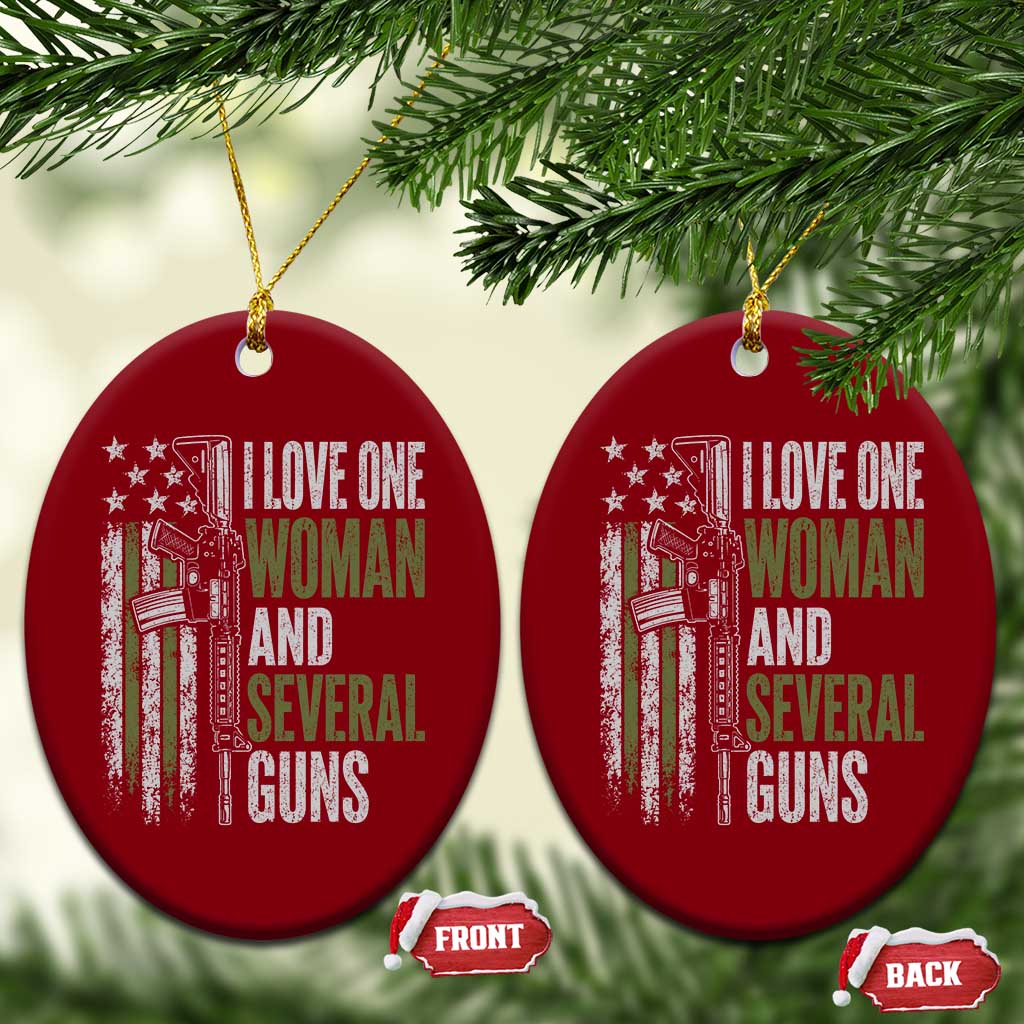 I Love One Woman And Several Guns Ceramic Ornament Vintage American Flag Funny Husband Gun Lover