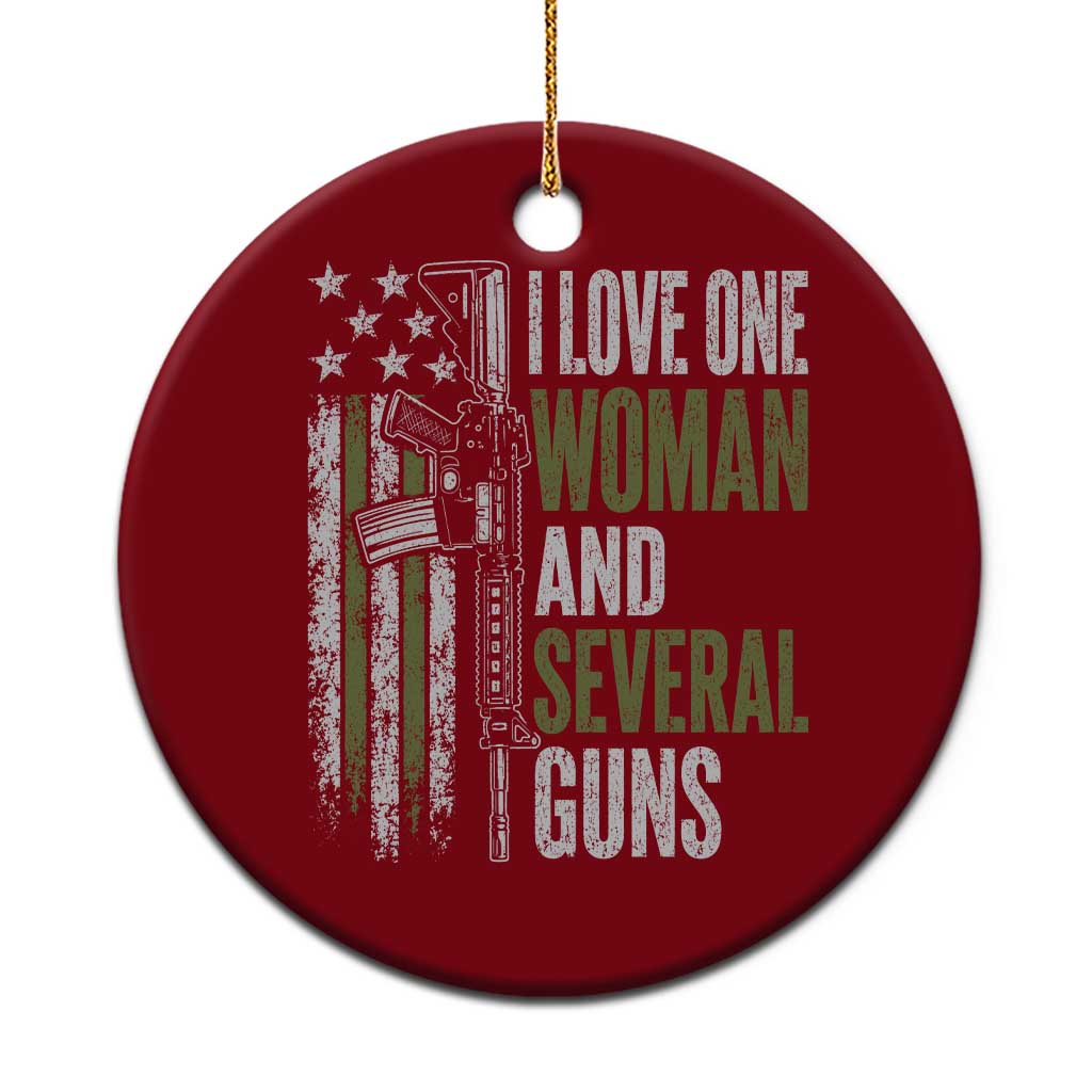 I Love One Woman And Several Guns Ceramic Ornament Vintage American Flag Funny Husband Gun Lover