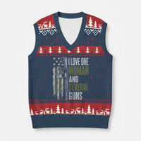I Love One Woman And Several Guns V-Neck Knit Sweater Vest Vintage American Flag Funny Husband Gun Lover