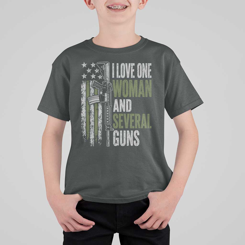 I Love One Woman And Several Guns T Shirt For Kid Vintage American Flag Funny Husband Gun Lover