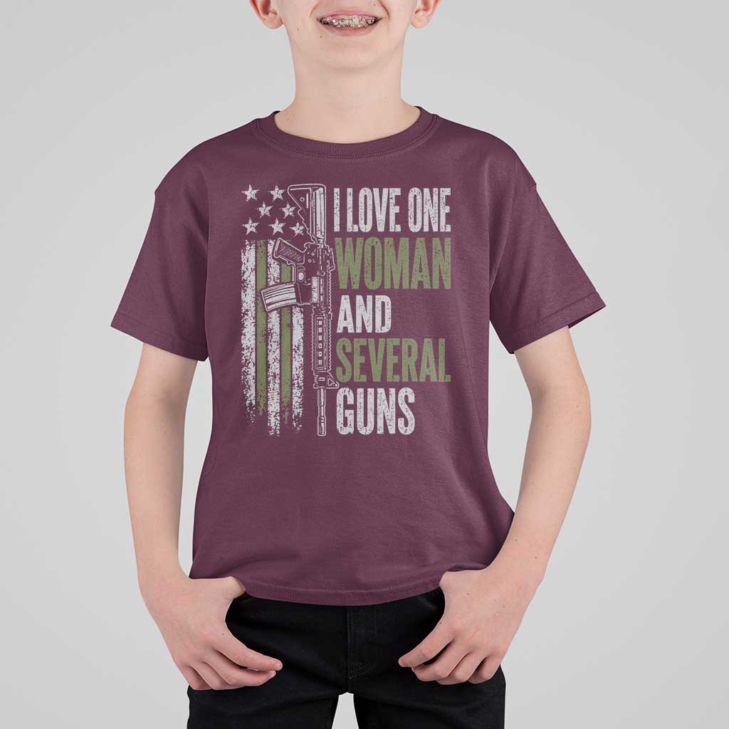 I Love One Woman And Several Guns T Shirt For Kid Vintage American Flag Funny Husband Gun Lover