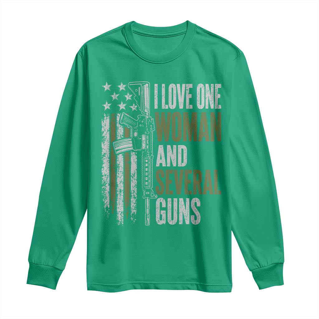 I Love One Woman And Several Guns Long Sleeve Shirt Vintage American Flag Funny Husband Gun Lover