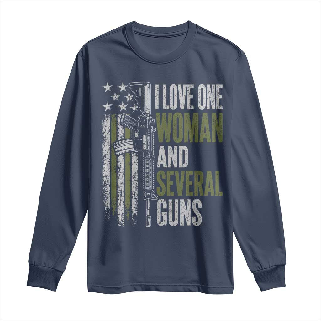 I Love One Woman And Several Guns Long Sleeve Shirt Vintage American Flag Funny Husband Gun Lover