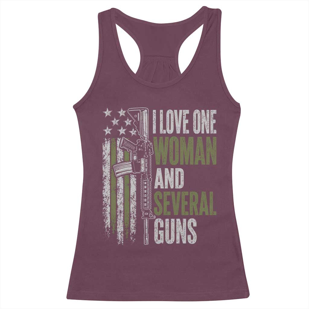 I Love One Woman And Several Guns Racerback Tank Top Vintage American Flag Funny Husband Gun Lover