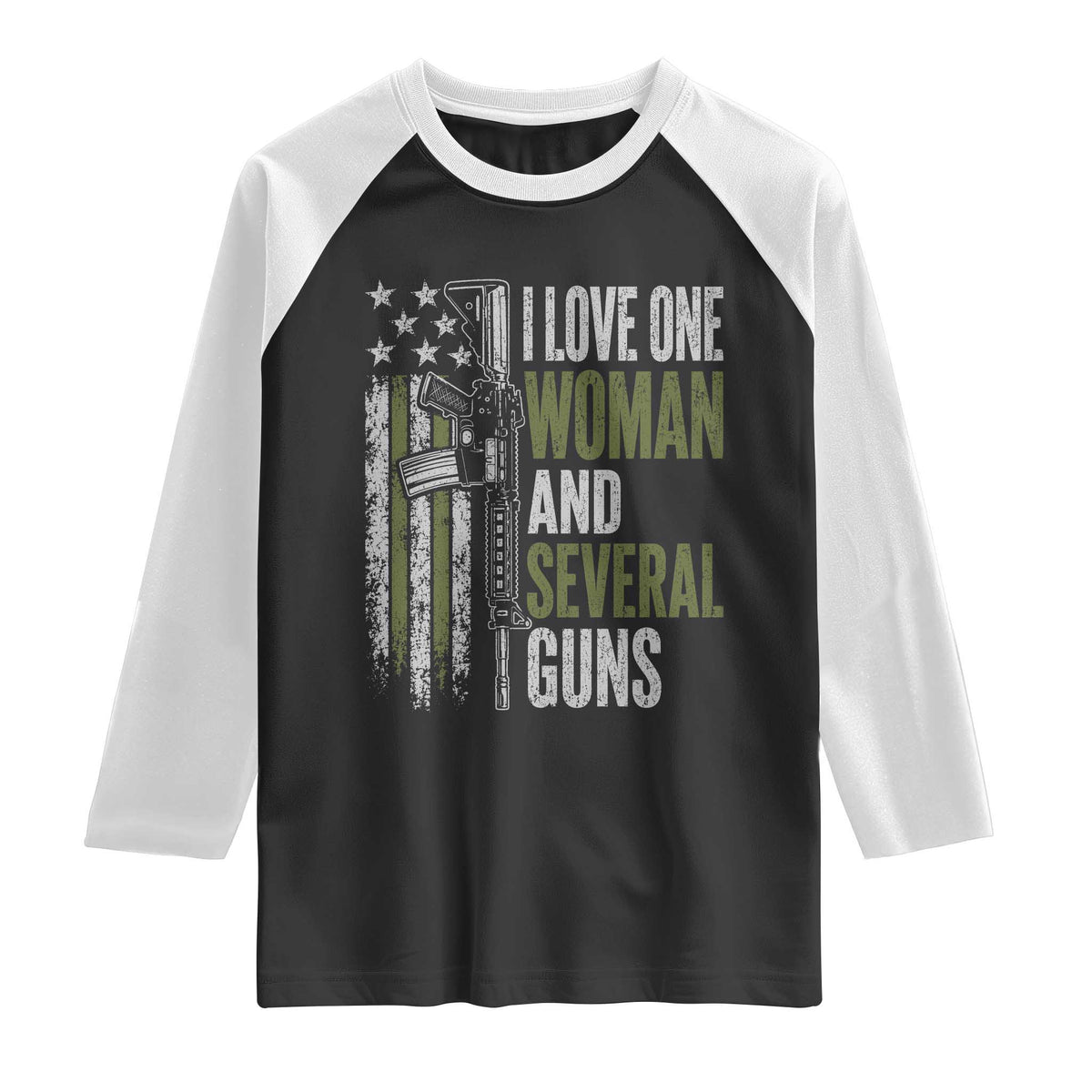 I Love One Woman And Several Guns Raglan Shirt Vintage American Flag Funny Husband Gun Lover