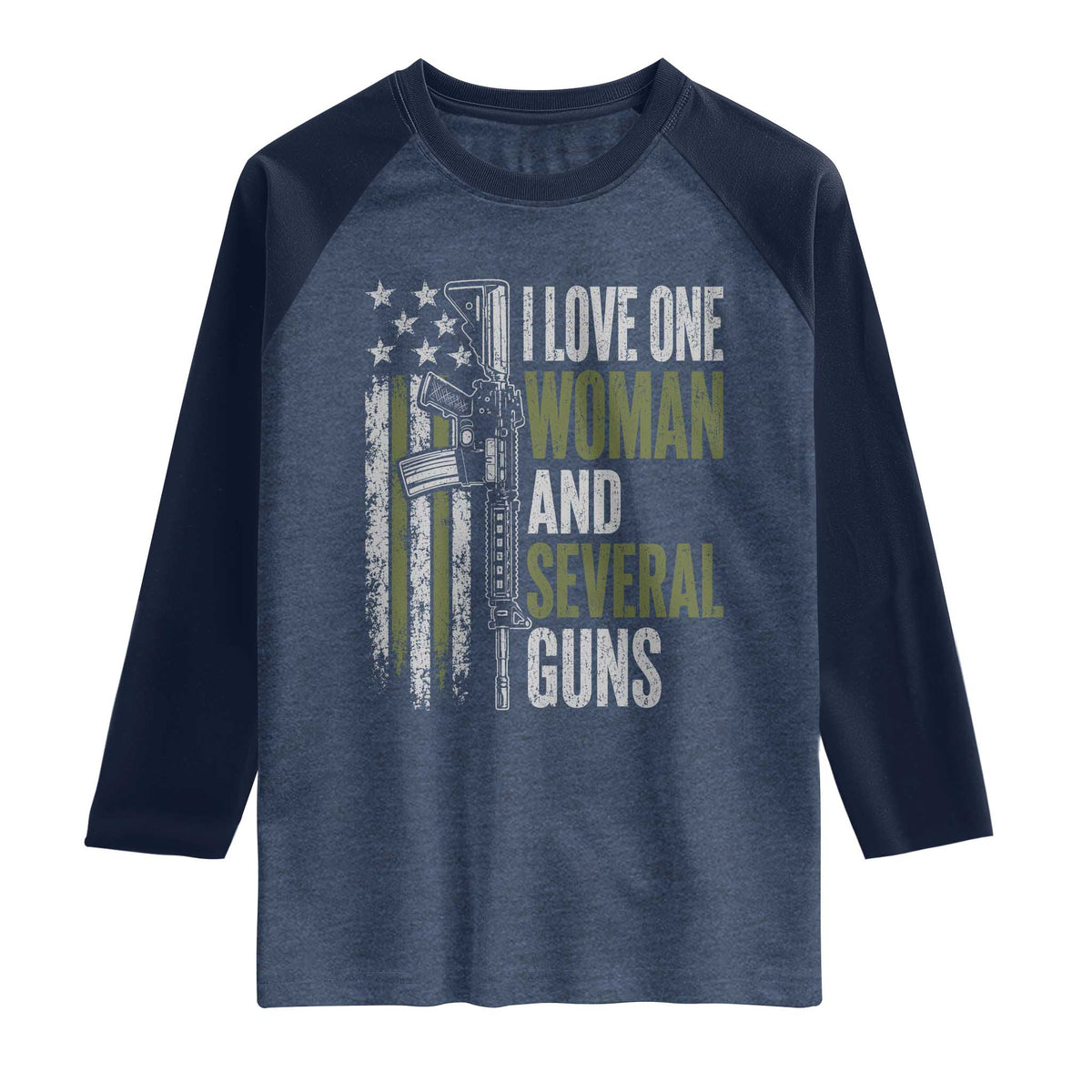 I Love One Woman And Several Guns Raglan Shirt Vintage American Flag Funny Husband Gun Lover
