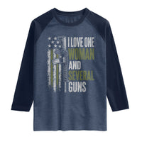 I Love One Woman And Several Guns Raglan Shirt Vintage American Flag Funny Husband Gun Lover