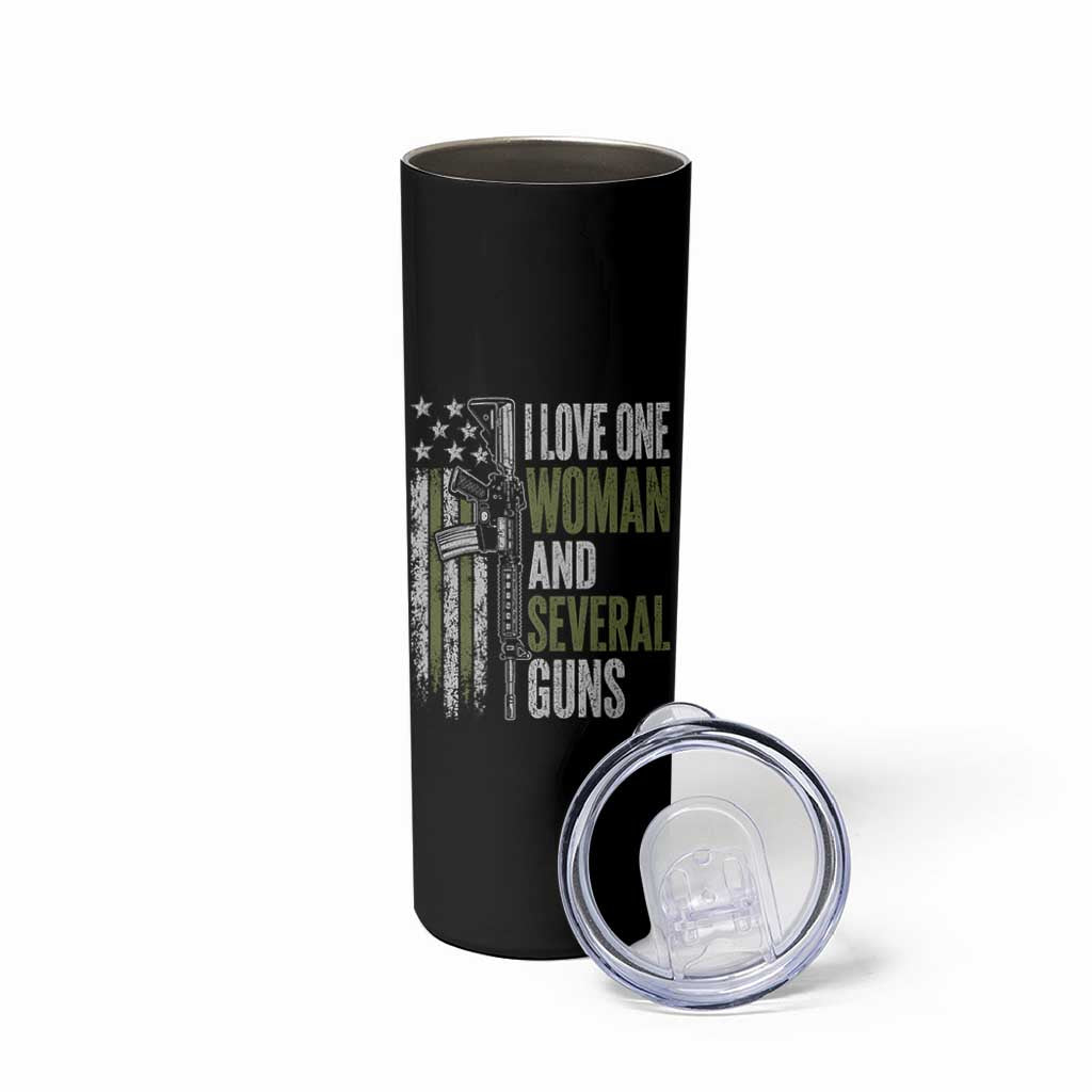 I Love One Woman And Several Guns Skinny Tumbler Vintage American Flag Funny Husband Gun Lover