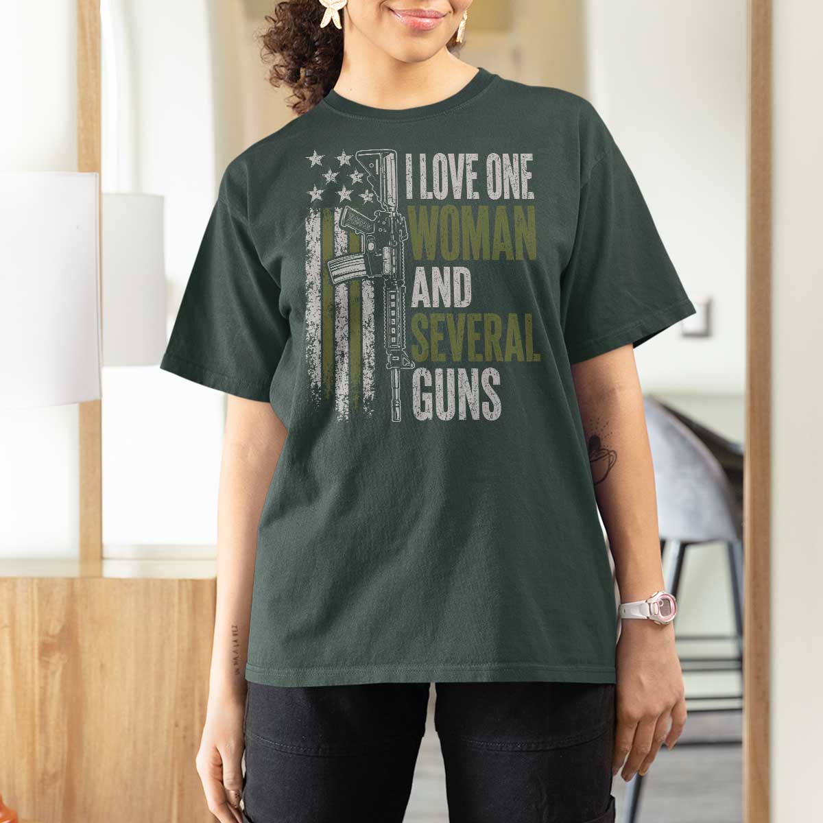 I Love One Woman And Several Guns T Shirt For Women Vintage American Flag Funny Husband Gun Lover