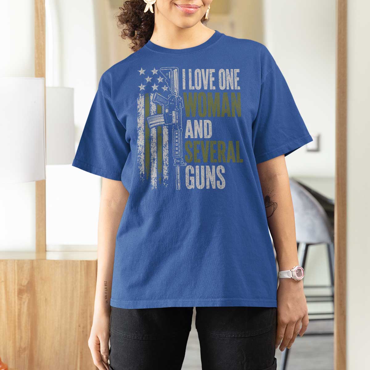 I Love One Woman And Several Guns T Shirt For Women Vintage American Flag Funny Husband Gun Lover
