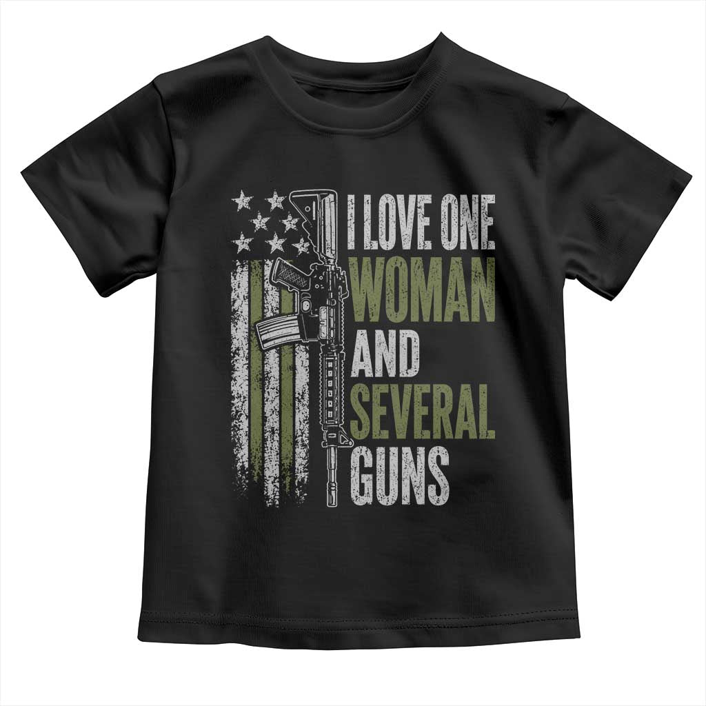 I Love One Woman And Several Guns Toddler T Shirt Vintage American Flag Funny Husband Gun Lover