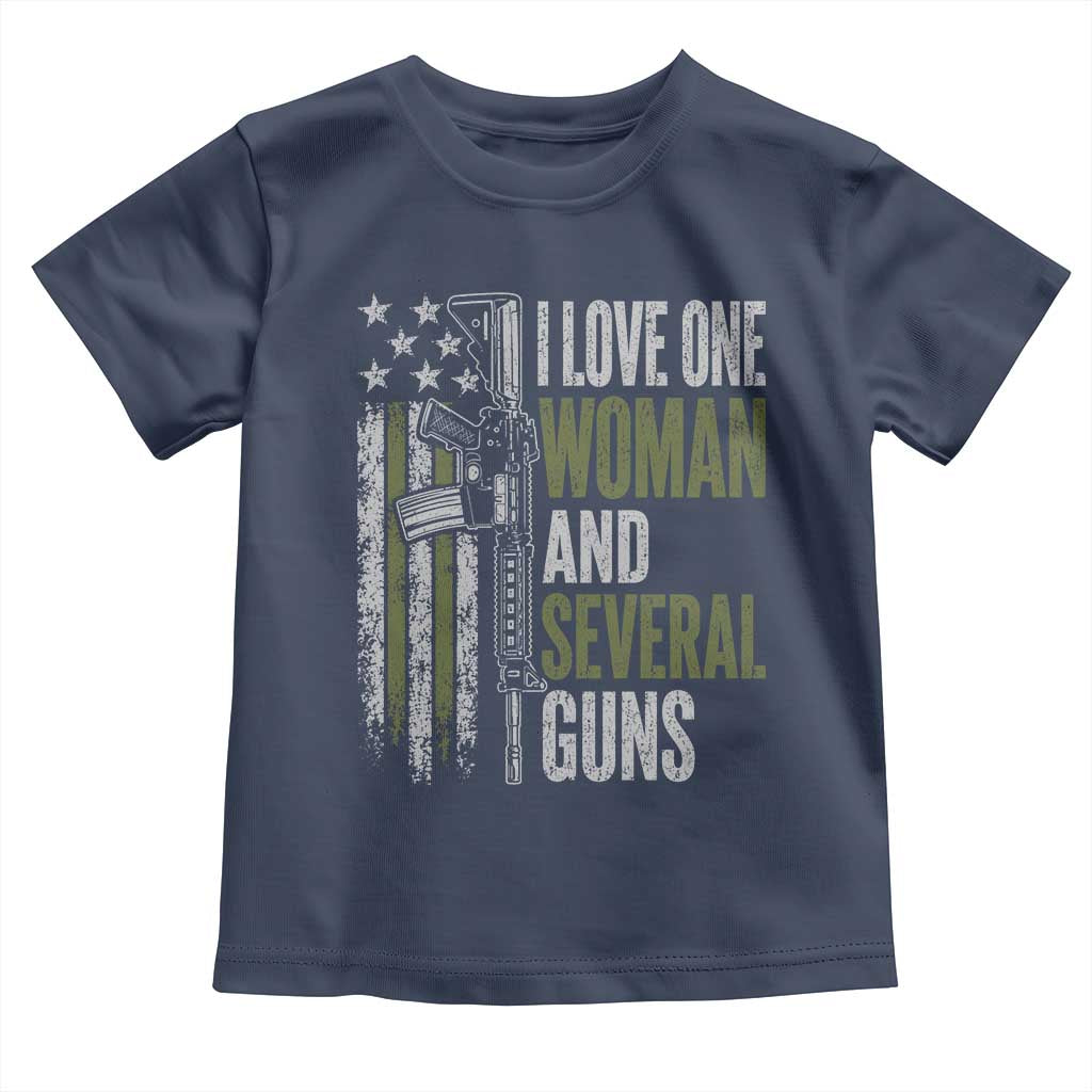 I Love One Woman And Several Guns Toddler T Shirt Vintage American Flag Funny Husband Gun Lover