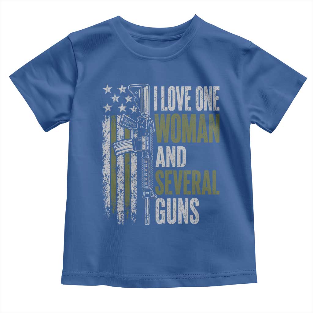 I Love One Woman And Several Guns Toddler T Shirt Vintage American Flag Funny Husband Gun Lover