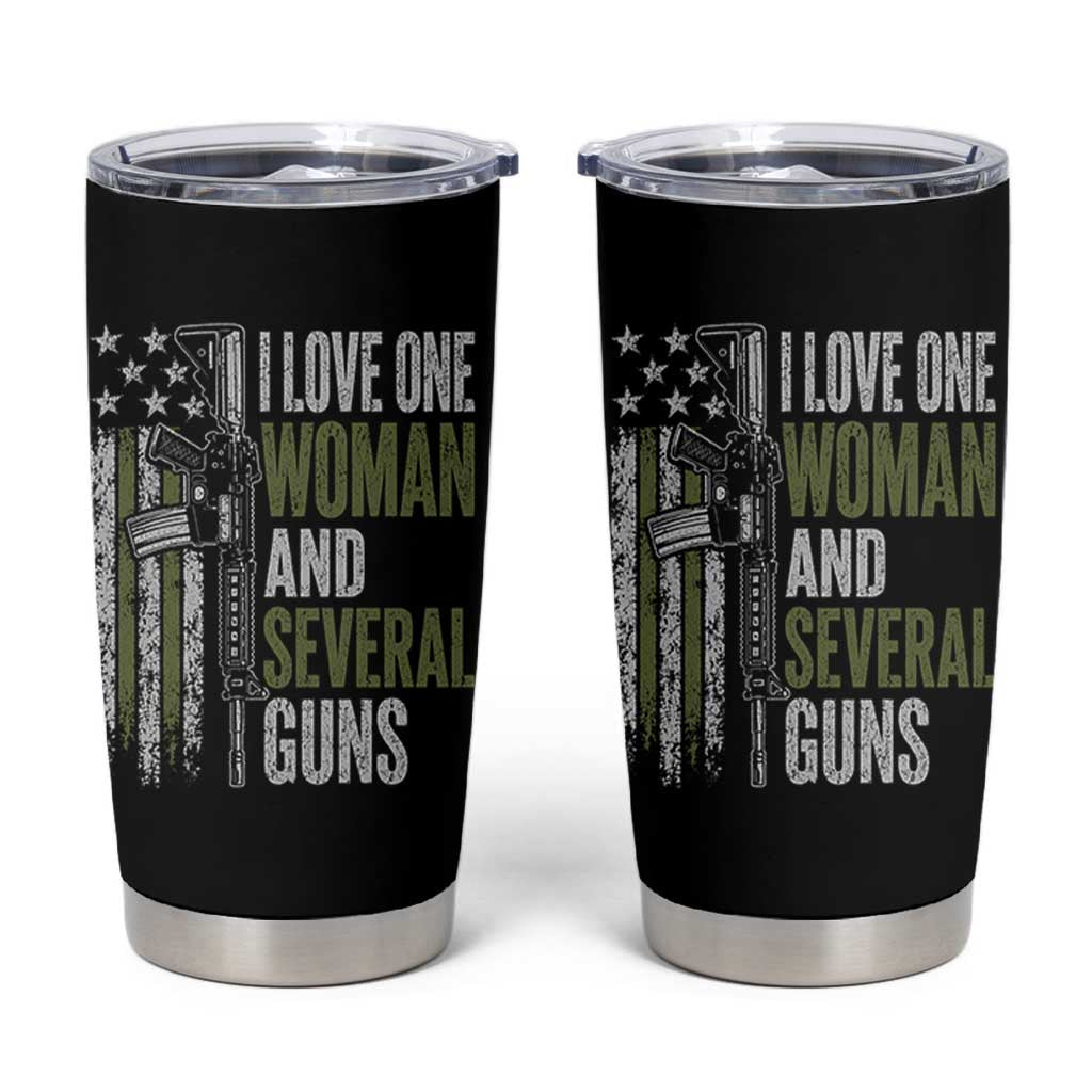 I Love One Woman And Several Guns Tumbler Cup Vintage American Flag Funny Husband Gun Lover