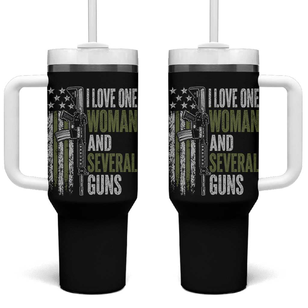 I Love One Woman And Several Guns Tumbler With Handle Vintage American Flag Funny Husband Gun Lover