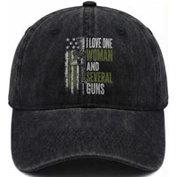 I Love One Woman And Several Guns Washed Cotton Baseball Cap Vintage American Flag Funny Husband Gun Lover