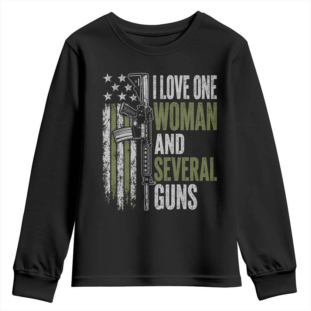 I Love One Woman And Several Guns Youth Sweatshirt Vintage American Flag Funny Husband Gun Lover