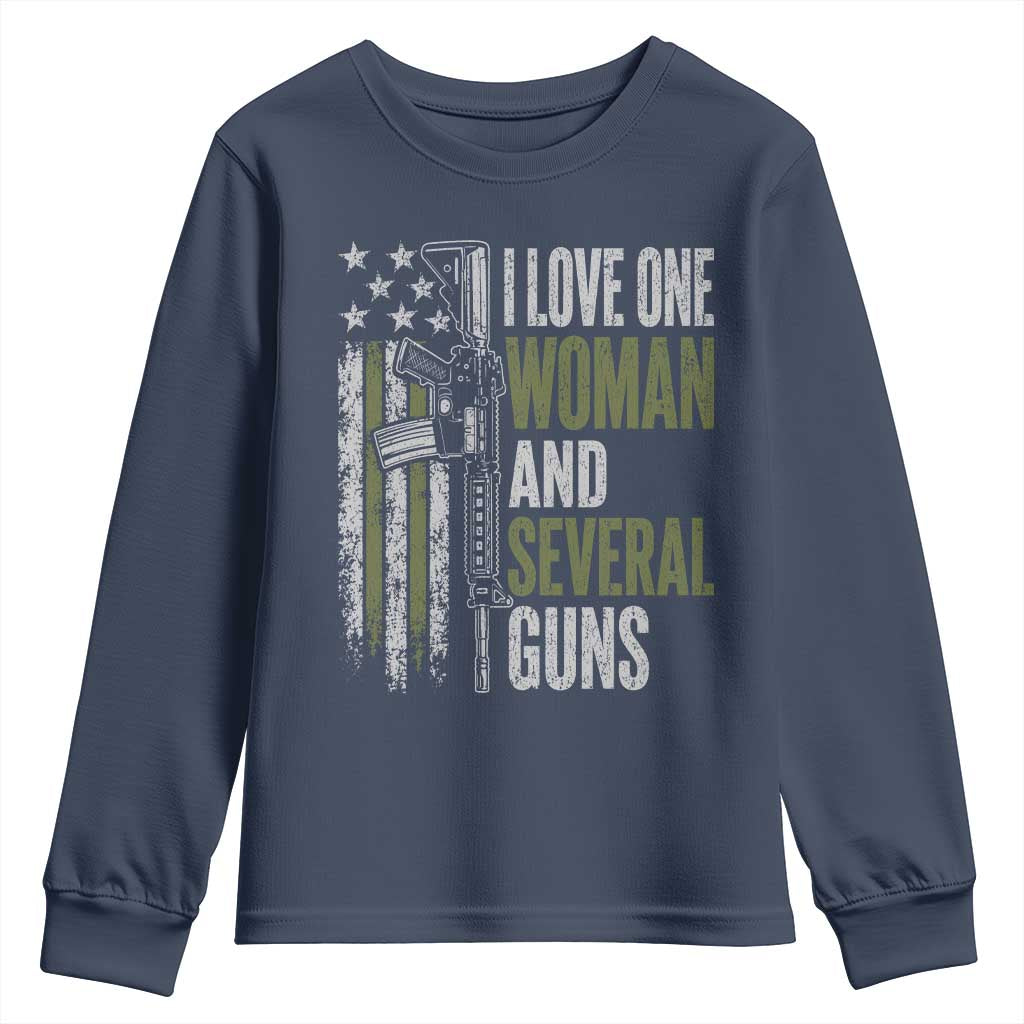 I Love One Woman And Several Guns Youth Sweatshirt Vintage American Flag Funny Husband Gun Lover