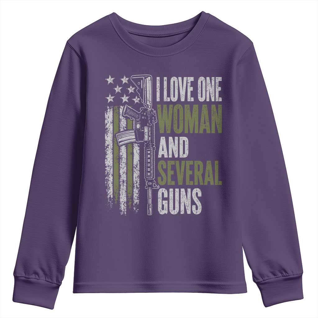 I Love One Woman And Several Guns Youth Sweatshirt Vintage American Flag Funny Husband Gun Lover
