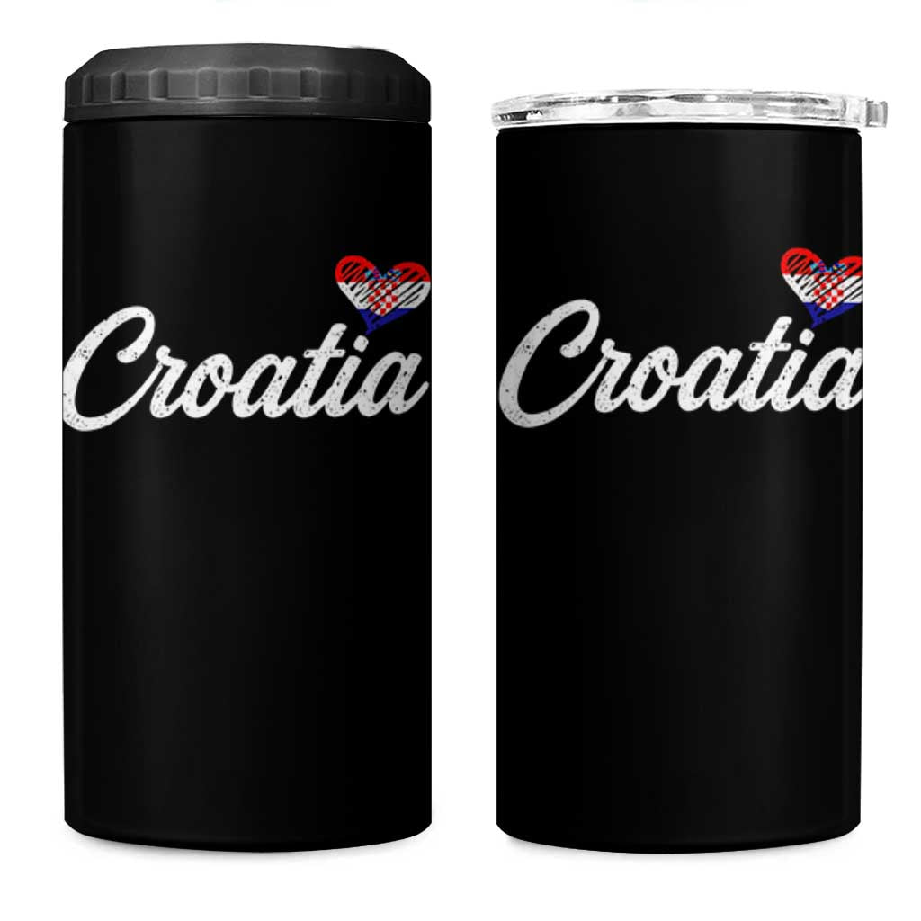 Croatia 4 in 1 Can Cooler Tumbler Hrvatska Simple Love Croatian Flag Heart