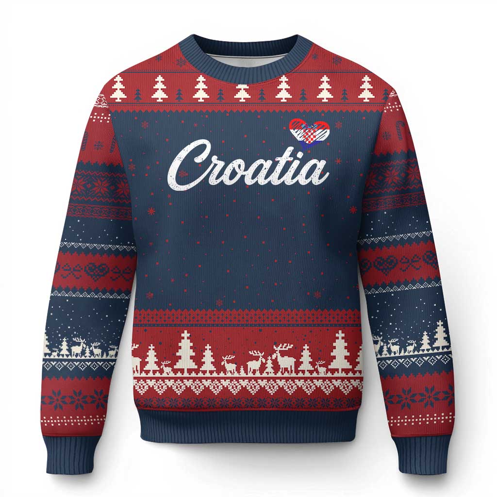Croatia Ugly Christmas Sweater Hrvatska Simple Love Croatian Flag Heart